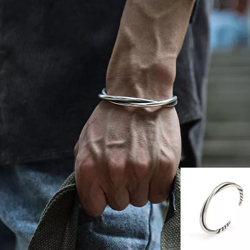 Retro Side Engraved Letter Square Open Bracelet Men and Women Couple Cuff Bracelet Fashion Romantic Casual Party Jewelry Gift