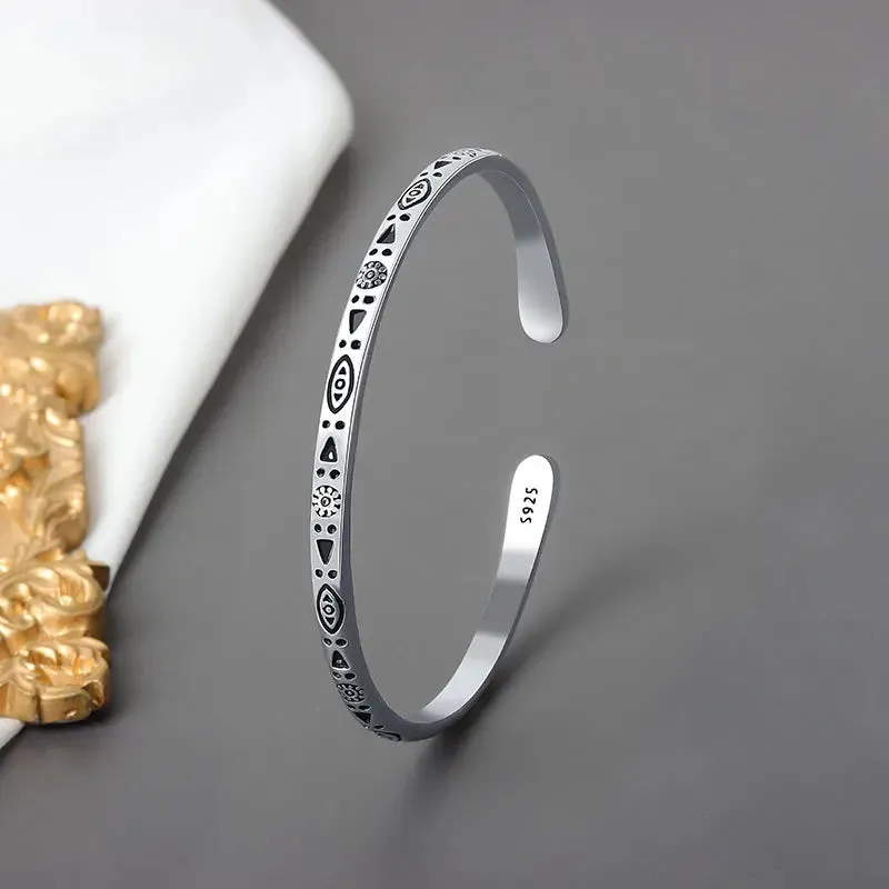 Retro Side Engraved Letter Square Open Bracelet Men and Women Couple Cuff Bracelet Fashion Romantic Casual Party Jewelry Gift