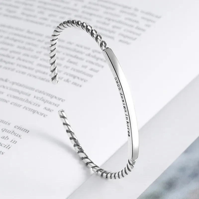 Retro Side Engraved Letter Square Open Bracelet Men and Women Couple Cuff Bracelet Fashion Romantic Casual Party Jewelry Gift