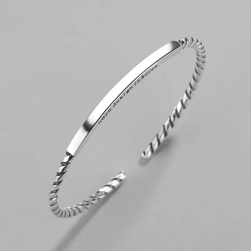Retro Side Engraved Letter Square Open Bracelet Men and Women Couple Cuff Bracelet Fashion Romantic Casual Party Jewelry Gift