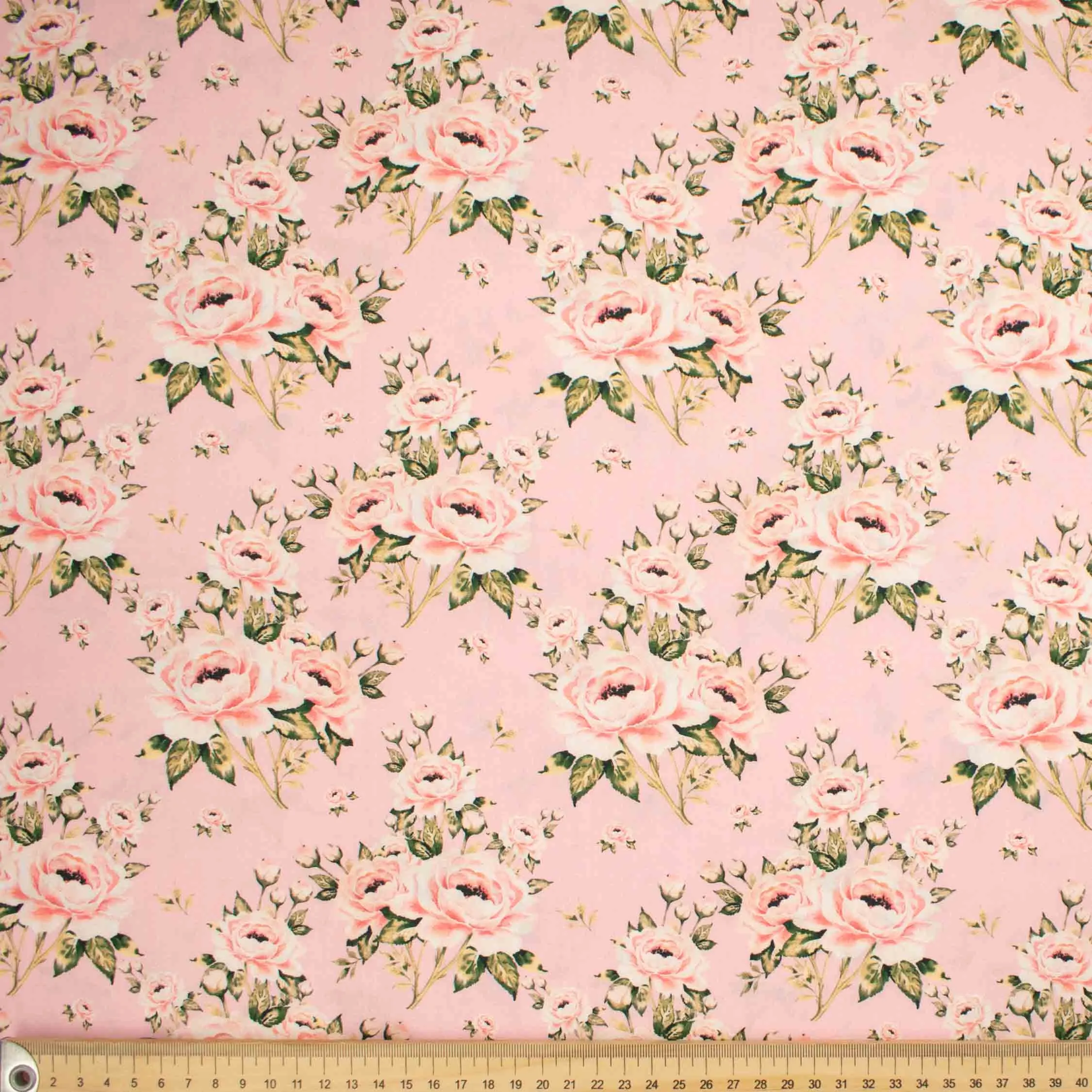 Ruby Red Collection #01 Large Rose Floral on Pink Cotton Prints