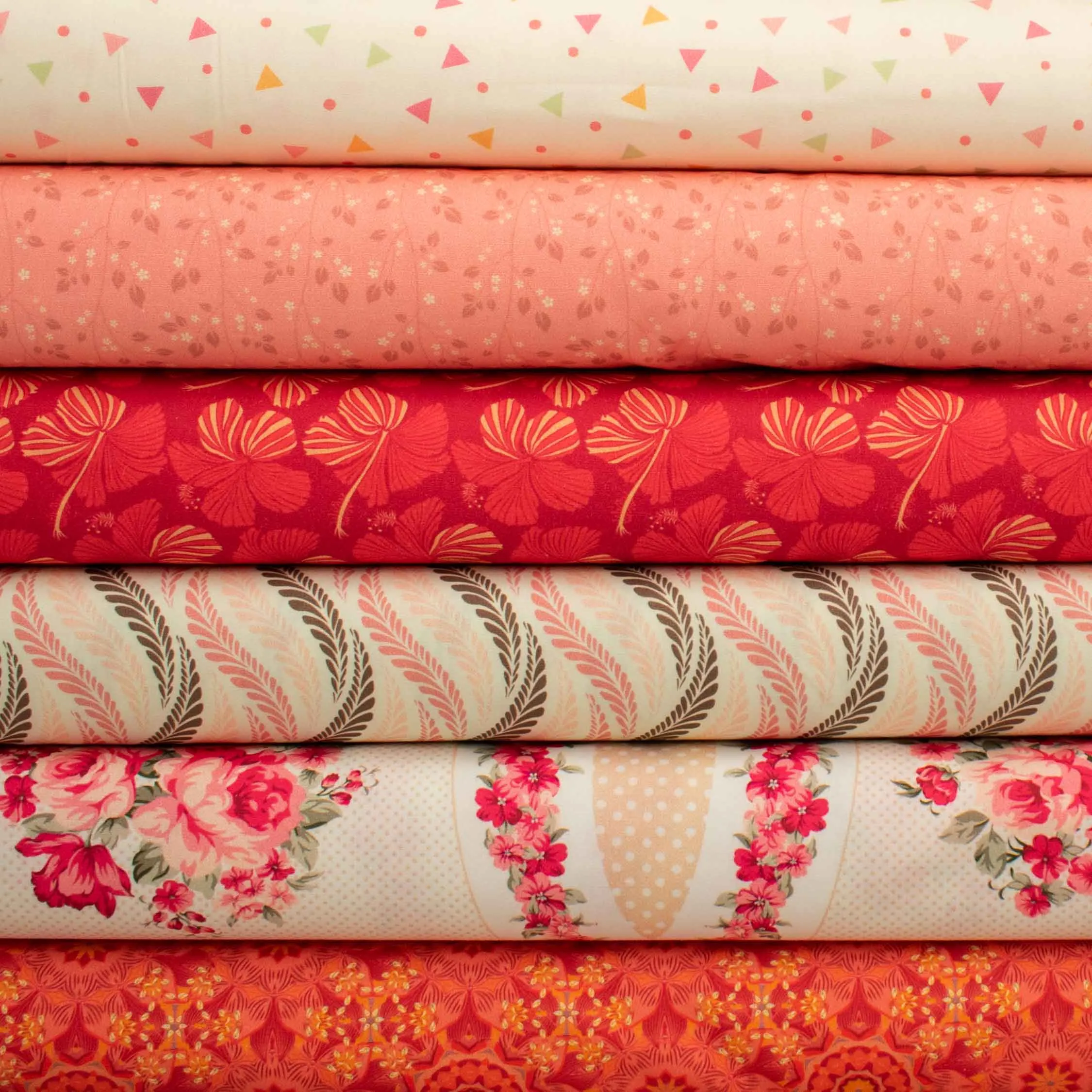 Ruby Red Collection #08 Multicolour Triangles on Pale Yellow Cotton Prints