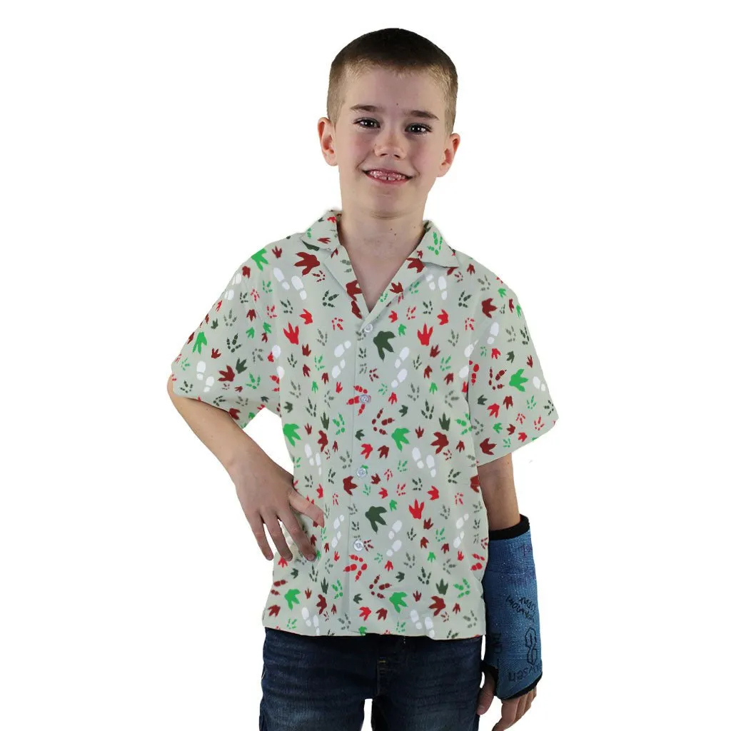 Santa Boots and Dinosaur Footprint Tracks Youth Hawaiian Shirt