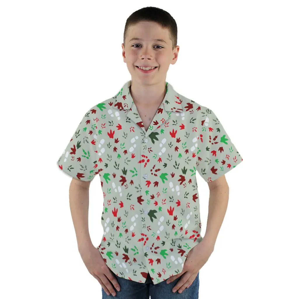 Santa Boots and Dinosaur Footprint Tracks Youth Hawaiian Shirt