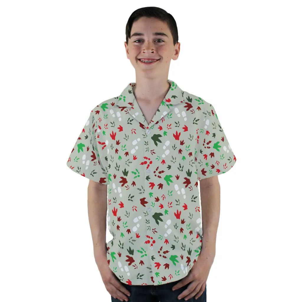 Santa Boots and Dinosaur Footprint Tracks Youth Hawaiian Shirt