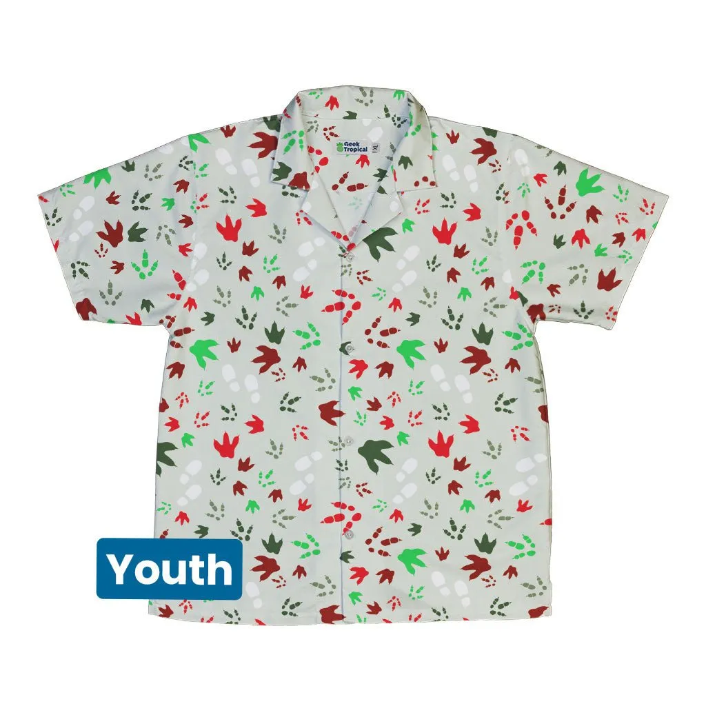 Santa Boots and Dinosaur Footprint Tracks Youth Hawaiian Shirt
