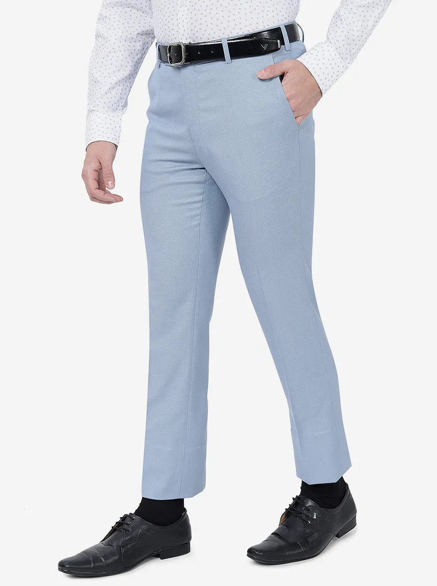 Sky Blue Solid Slim Fit Formal Trouser | Metal