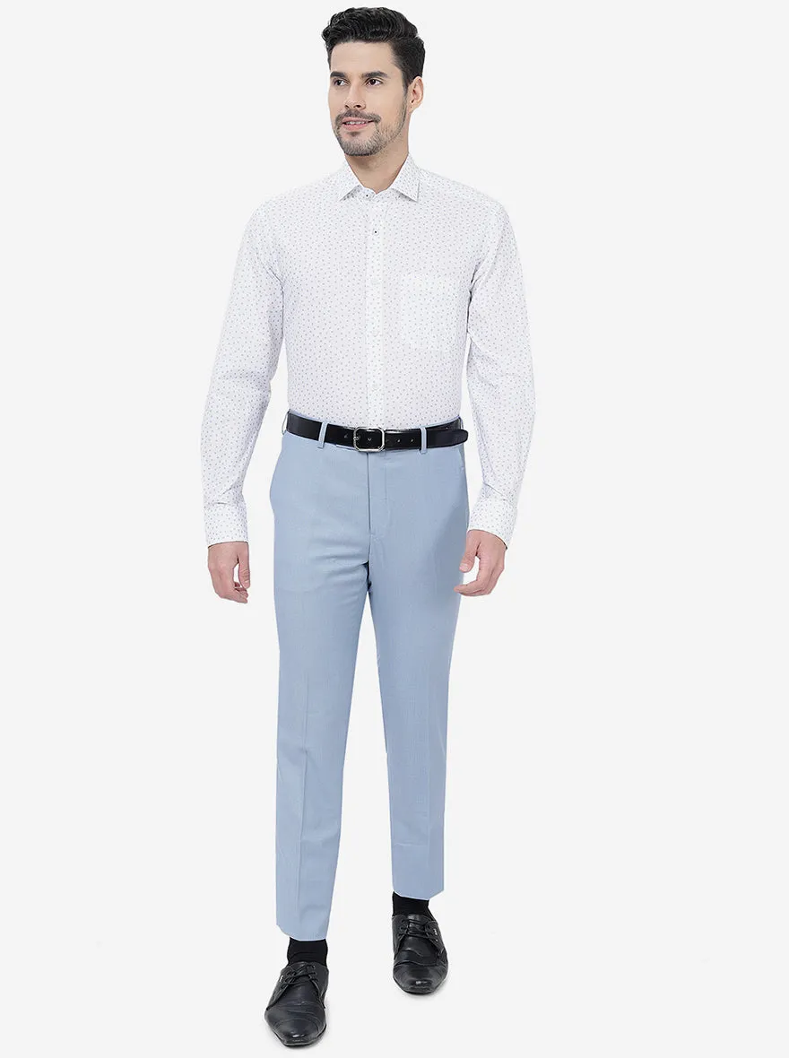 Sky Blue Solid Slim Fit Formal Trouser | Metal