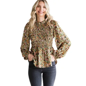 Smocked Bodice Babydoll Top