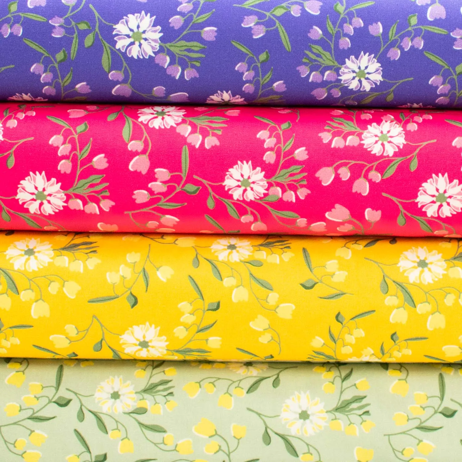 Spring Blooms Collection #08 Light Green Flowers & Leaves Cotton Prints