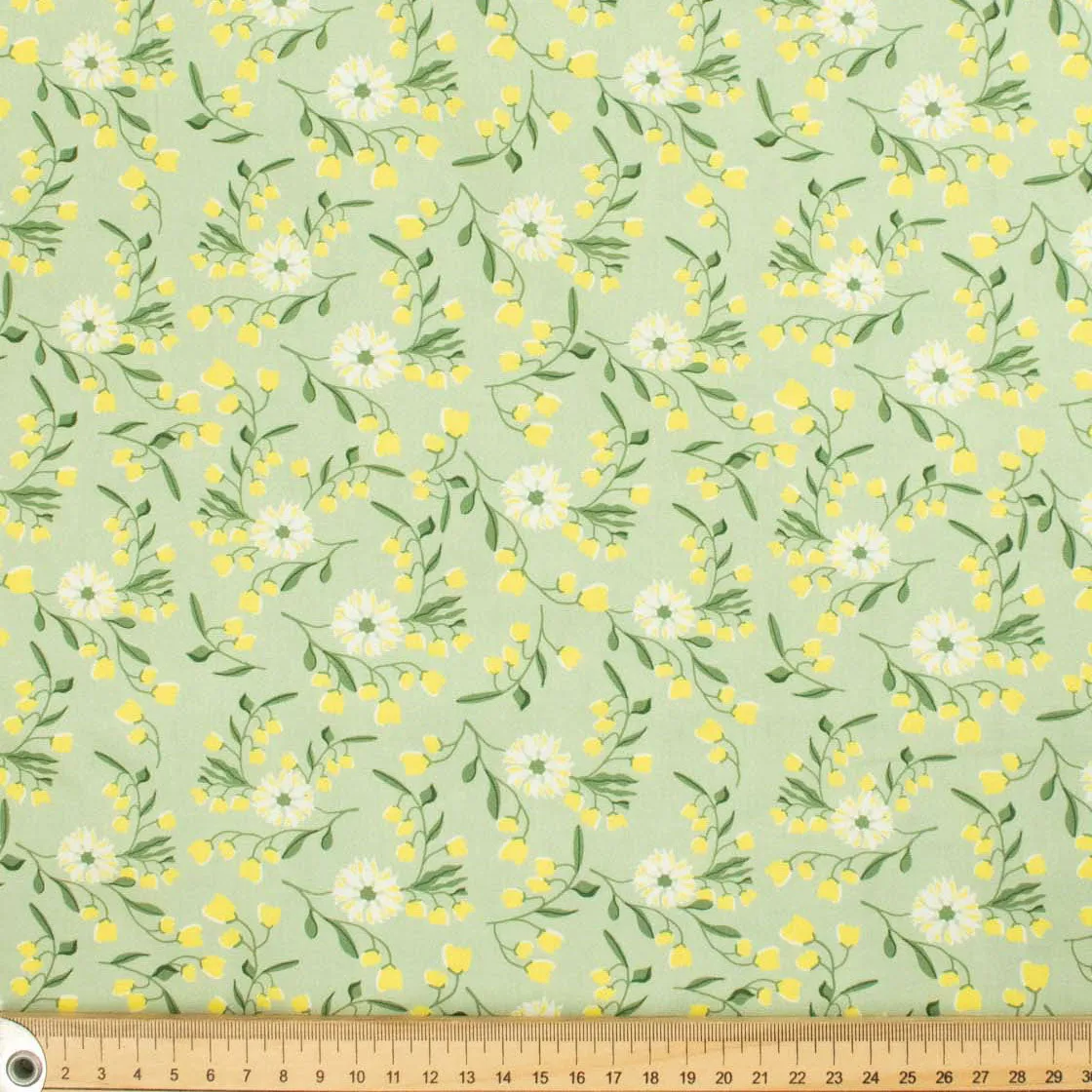 Spring Blooms Collection #08 Light Green Flowers & Leaves Cotton Prints