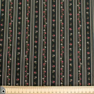 Stof Fabrics Roses-10 Floral Stripes on Black Cotton Prints