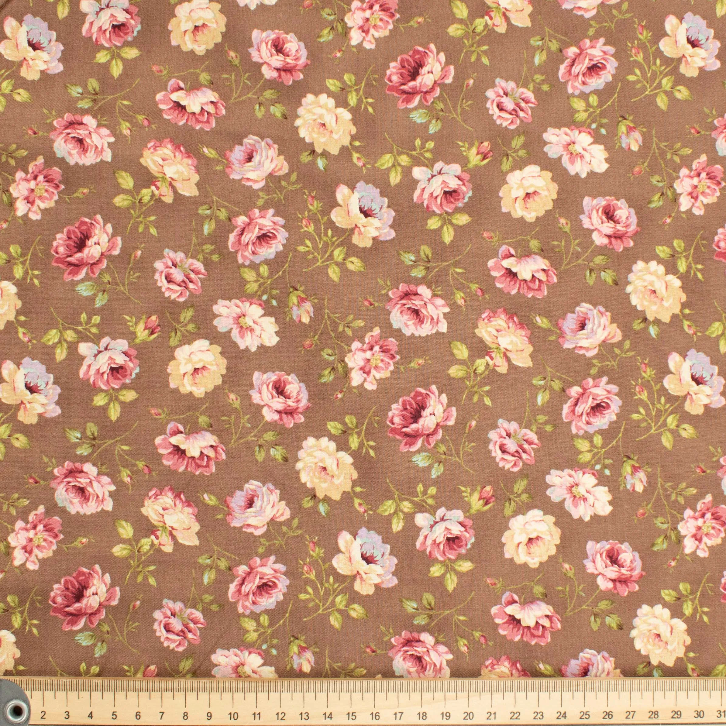 Stof Fabrics Roses-15 Floral on Brown Cotton Prints