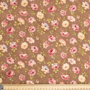 Stof Fabrics Roses-15 Floral on Brown Cotton Prints