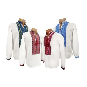 Ukrainian men's embroidered shirt of white color with woven embroidery