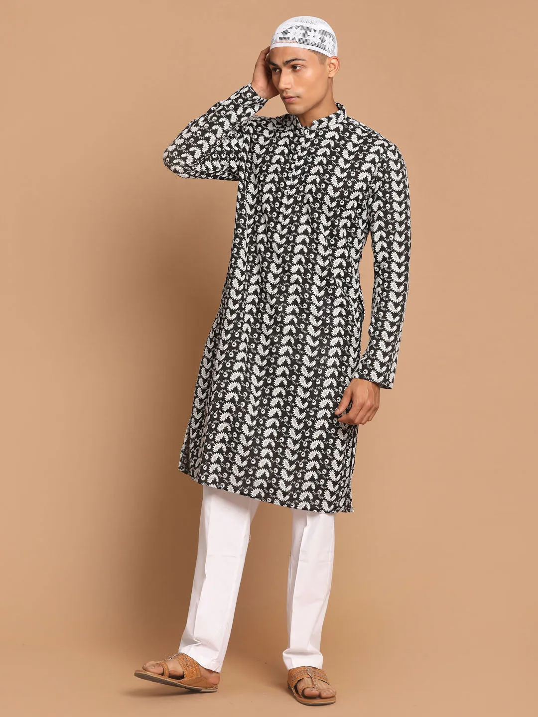 VASTRAMAY Black Chikankari Kurta Set
