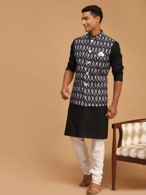VASTRAMAY Black Ikaat Nehru Jacket Set