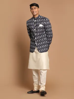 VASTRAMAY Black Ikkat Print Kurta Set
