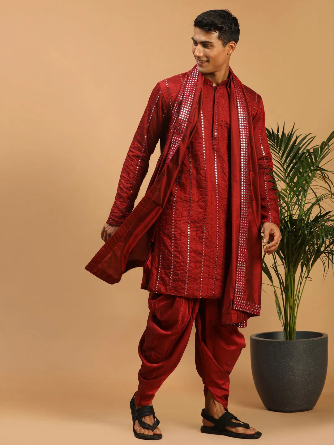 Vastramay Maroon Mirror Kurta Set