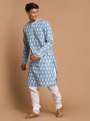 Vastramay Men's Blue Floral Kurta Set