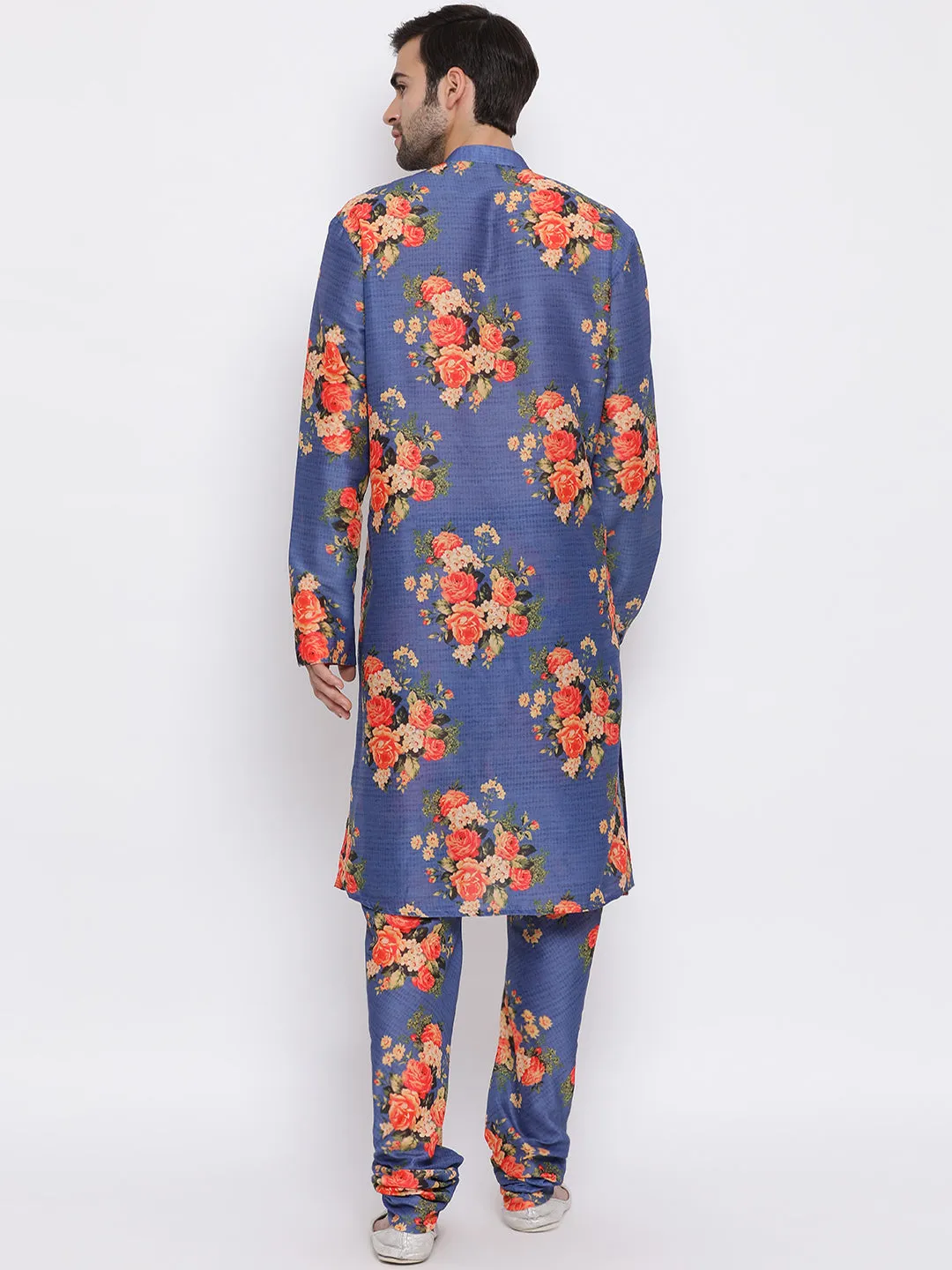 Vastramay Multicolor-Base-Blue Cotton Blend Baap Beta Kurta Pyjama set