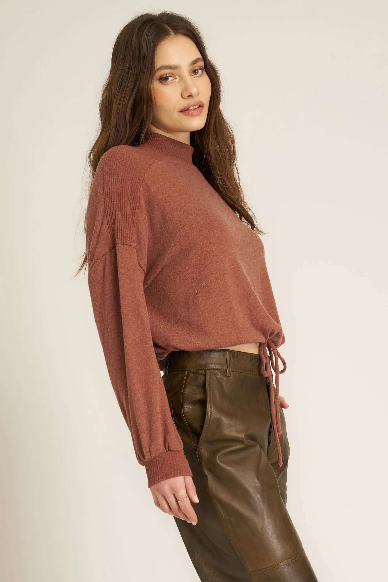 Veda Heathered Cozy Mock Neck - Russet Brown