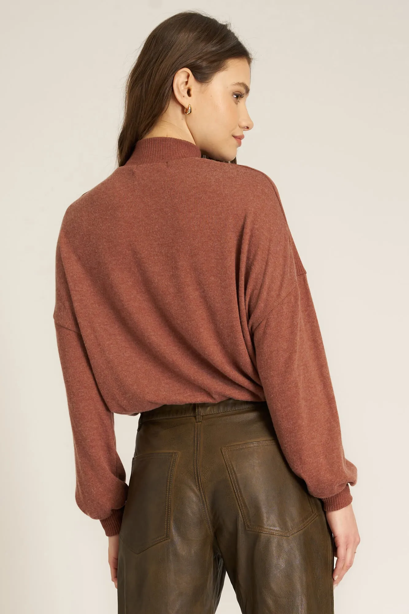 Veda Heathered Cozy Mock Neck - Russet Brown