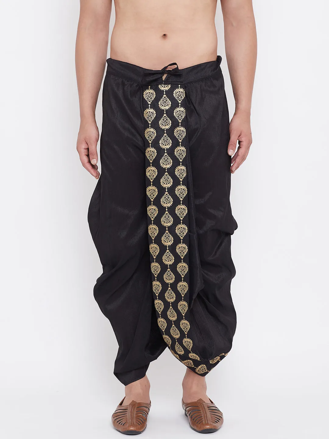 VM By VASTRAMAY Men's Black Silk Blend Embroidered Dhoti
