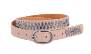 Western Elegance Leather Belt w/ Diamond Pattern