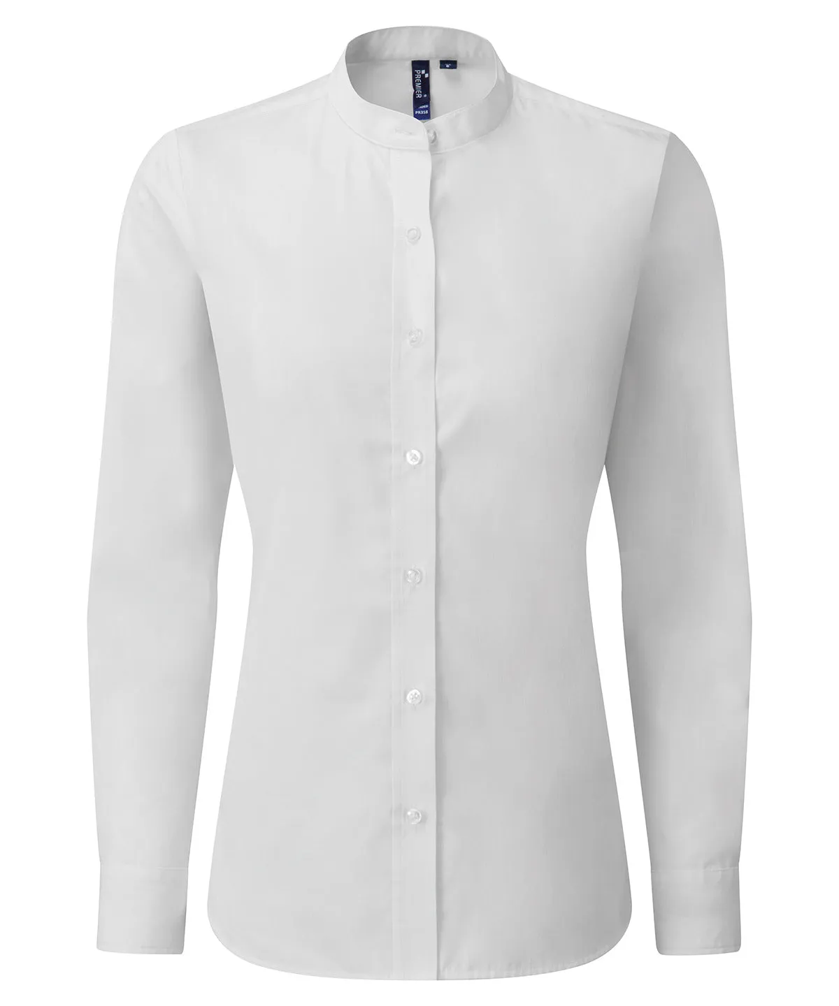 Womens banded collar grandad shirt | White