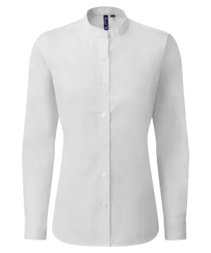 Womens banded collar grandad shirt | White