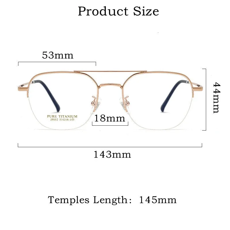 Yimaruili Unisex Semi Rim Square Titanium Double Bridge Eyeglasses JP052