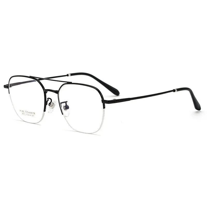 Yimaruili Unisex Semi Rim Square Titanium Double Bridge Eyeglasses JP052