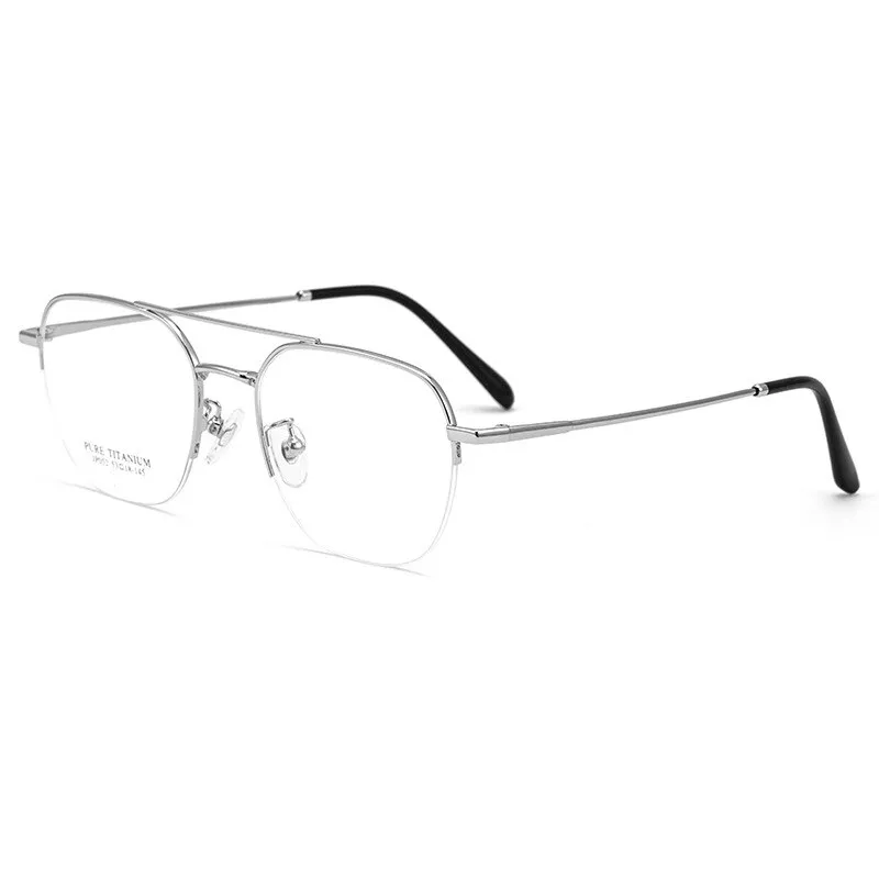 Yimaruili Unisex Semi Rim Square Titanium Double Bridge Eyeglasses JP052