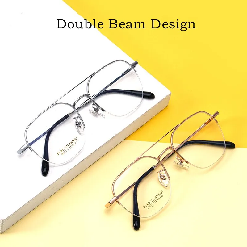 Yimaruili Unisex Semi Rim Square Titanium Double Bridge Eyeglasses JP052